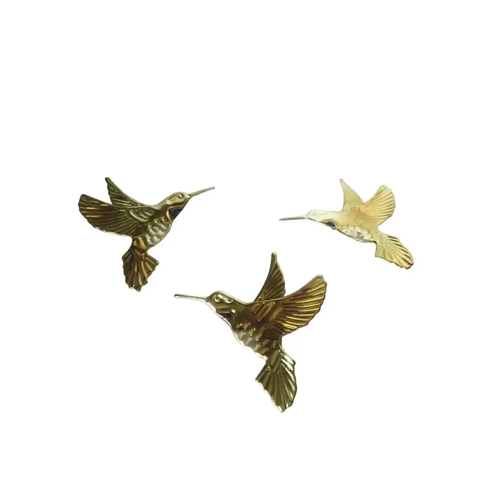 Vintage Set of 3 Tin Hummingbirds Gold Home Interiors Gold Metal 80s 70s